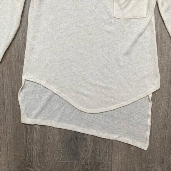 REVOLVE LNA Women's Long Sleeve Torn Pocket Tee Top Linen Blend Ivory Small - Picture 6 of 13